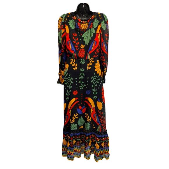Farm Rio Georgette maxi floral long sleeved v neck dress size Petite Small - Picture 5 of 15
